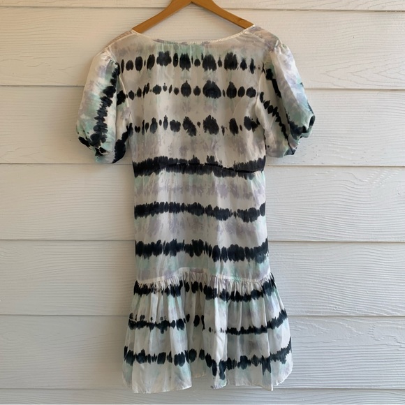 Amanda Bond Silk Alix Dress White Black Green Combo XS/S Semi-sheer V Neck - Picture 4 of 8